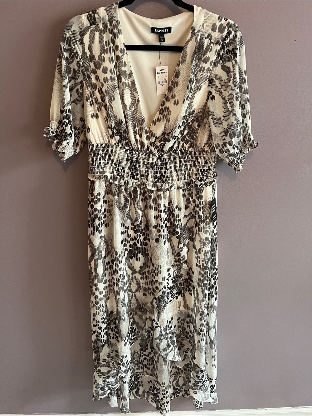 Express Cream and Black Animal-Print Midi Dress